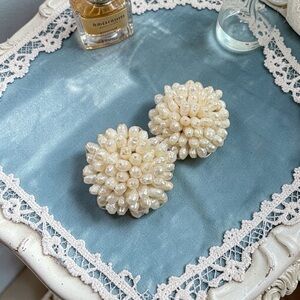 Vintage Rice Pearl Cluster Clip-On Earrings